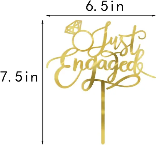 Vista 8 de Decoración acrílica de doble cara dorada Just Engaged para tartas para decoración de fiesta de compromiso, letrero de anillo de compromiso, Dorado