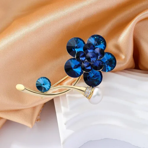 Vista 7 de Broche de perlas florales con diamantes de imitación, broche de cristal, ramo de hojas, broche de moda, accesorios de vestir de cumpleaños