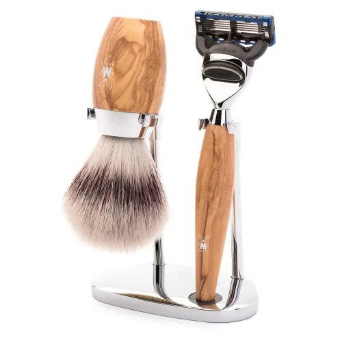 Vista 3 de MÜHLE Kosmo Bog Oak - Juego de afeitado (fibra plateada, 5 cuchillas)