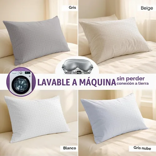 Vista 6 de Grounding - Funda de almohada tamaño Queen con 12% fibra de plata, 4% seda, 84% algodón - Funda de almohada certificada por SGS con conexión a Gris