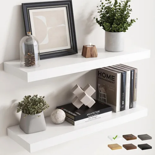 Vista 53 de 16 Inch Floating Shelves for Wall 2 Pack, 8"D Wood Grain Bathroom Shelves Acabado negro