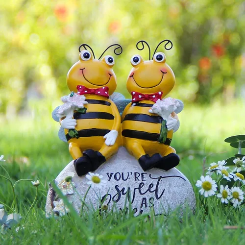 Vista 6 de Smadeer Estatua de abeja para decoración de jardín, figura de abeja de miel para patio al aire libre, césped, porche, patio, exterior, estante