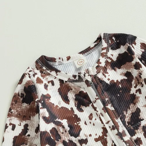 Vista 4 de Mono de manga larga con estampado de vaca y cremallera sin pies, mameluco de vaquero recién nacido, ropa de otoño e invierno
