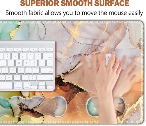 Vista 2 de ARTSO - Alfombrilla de mouse extendida mejorada para juegos, reposamuñecas para teclado, juego de alfombrillas de mouse con soporte para muñeca Arte