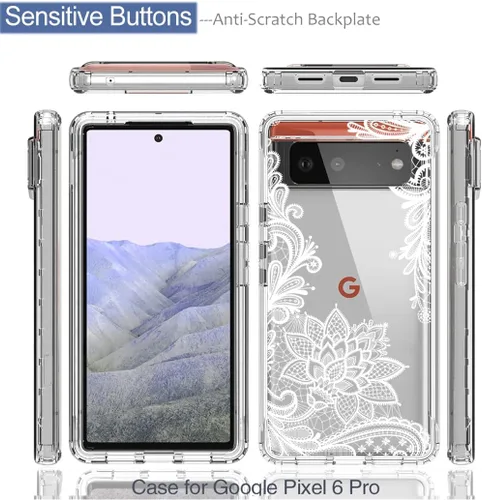 Vista 5 de Funda de teléfono para Pixel 6 Pro, Pixel 6 XL G8VOU, bonito patrón de mandala transparente de cuerpo completo, funda protectora para Google Pixel 6