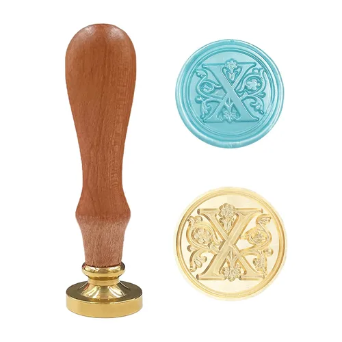 Vista 30 de Sello clásico de cera para sellar varios alfabetos, cabeza de latón, mango de madera, sellos para tarjetas, sobres, regalo (sello, letra A)