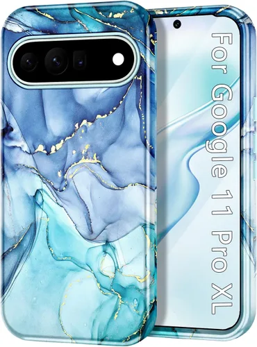 Vista 20 de Btscase Funda para Google Pixel 9 Pro XL 2024 [grado militar a prueba de golpes] elegante patrón de mármol delgado protector de 3 capas de Oro rosa
