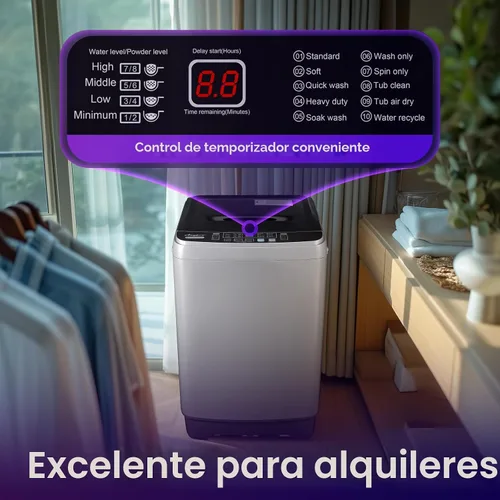 Vista 5 de Anypro Lavadoras de ropa portátiles de 17.8LBS lavadora y centrifugadora automática completa combo con 10 programas y 8 niveles de agua, máquina