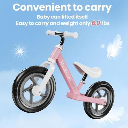 Vista 6 de MetBelle Toddler Balance Bike 1-3 Year Old,12" No Pedal Kids Indoor Outdoor Toy Bike 2-5 Years Old with Tool-Free Adjustments Seat, Lightweight