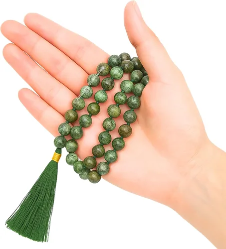 Vista 4 de Collar y Pulsera de Cuentas de Oración Japa Mala de Amazing Gemstone, 108 Cuentas para Meditación turquesa (African Turquoise)