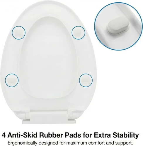 Vista 6 de Renovators Supply Manufacturing Asiento de inodoro de plástico blanco de cierre suave con hardware de montaje ajustable asiento de inodoro alargado