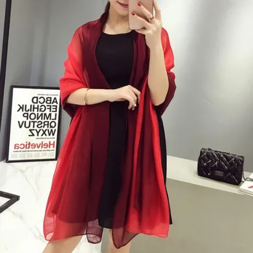 Vista 6 de Bufanda de seda de algodón, elegante, suave, bufandas de sombra de color para mujer