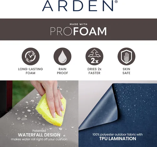 Vista 4 de Arden Foam - Cojín para silla de comedor al aire libre, 20 x 20 pulgadas, fabricado con espuma ProFoam, resistente a la lluvia, resistente a