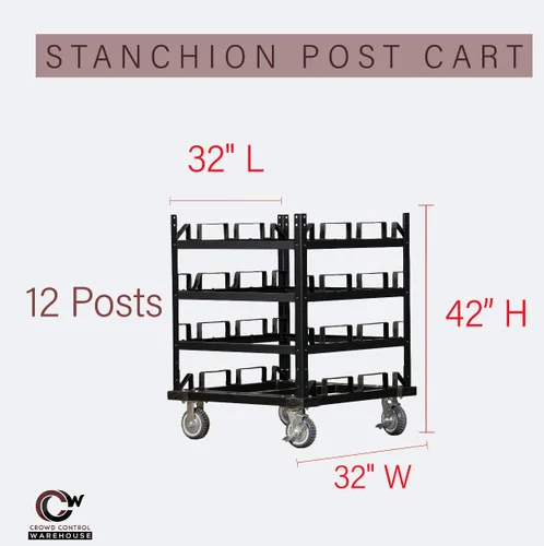 Vista 2 de Trafford - Carrito de poste de anclaje industrial, 12 postes, almacenamiento acolchado horizontal y ruedas de bloqueo para seguridad