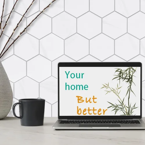Vista 3 de Azulejos hexagonales de alta calidad para despegar y pegar, blanco impermeable para salpicaduras, azulejos de mármol autoadhesivos para cocina, baño