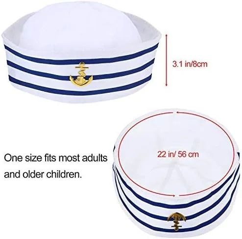 Vista 5 de Syhood Sombrero de marinero blanco para hombres, mujeres, niños, adultos, Halloween, cosplay, accesorios de disfraz
