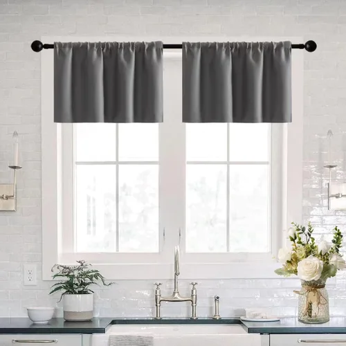 Vista 9 de XTMYI Cortinas pequeñas para ventana de sótano, cenefas opacas para oscurecer la habitación para sala de estar, juego de 2 unidades, beige natural