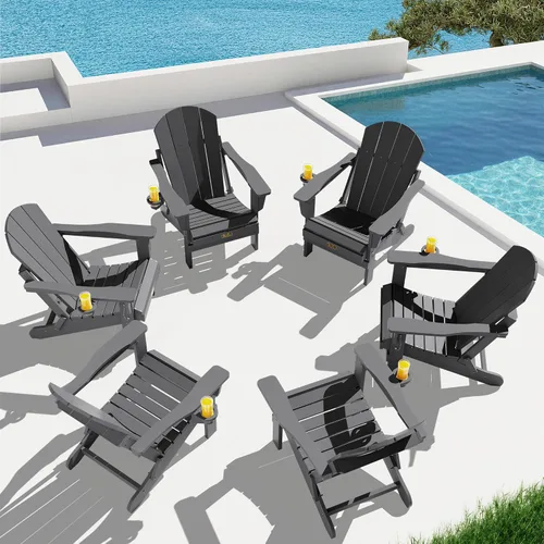 Vista 69 de SERWALL Silla Adirondack plegable para exteriores, silla de patio con portavasos - Ejército