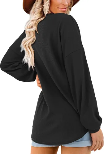 Vista 5 de Beluring Women's Shirts V Neck Long Sleeve Waffle Knit Button Up Tunic Tops Blouse