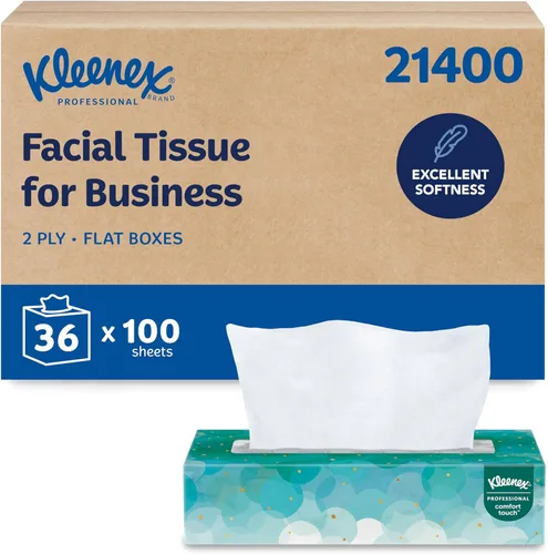 Vista 12 de Kleenex Pañuelo facial profesional, a granel (03076), 2 capas, blanco, cajas de pañuelos faciales planas para negocios, estuche de conveniencia