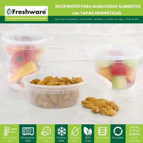 Vista 2 de Freshware Contenedores de almacenamiento de alimentos con tapas [60 unidades de 8, 16, 32 onzas, 20 juegos de cada tamaño] Contenedores de plástico