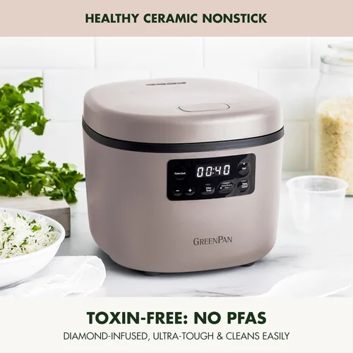 Vista 2 de GreenPan Olla arrocera avanzada, 4 tazas sin cocinar/8 tazas cocidas, olla antiadherente extraíble de cerámica sin PFAS, arroz blanco y marrón