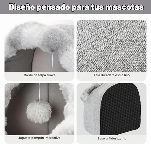 Vista 4 de Avont Cueva de cama para gatos de interior, semi-cerrada con cojín lavable