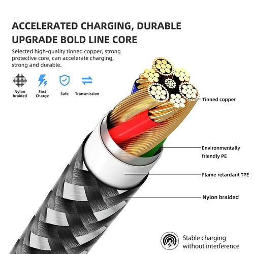 Vista 3 de Paquete de 3 cargadores para iPhone de 10 pies con certificación MFi de Apple, cable Lightning largo de carga rápida, sincronización de datos