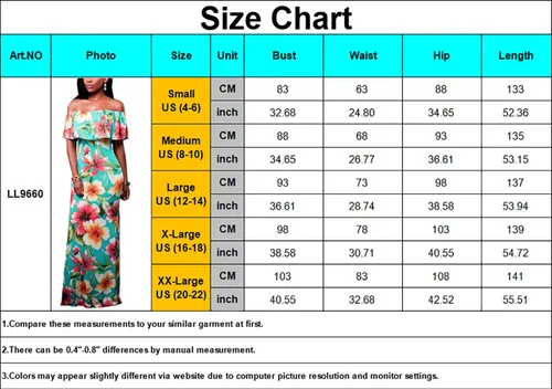 Vista 4 de LalaLin Vestido largo sexy con hombros descubiertos para mujer, estampado floral, manga con volantes, entallado, para salir a la noche, Hawaii