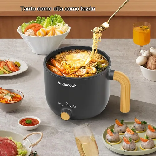 Vista 3 de Audecook Olla Caliente Eléctrica, Cocedor de Fideos Rápidos de 1.5L, Mini Multicocina Antiadherente Portátil, Olla Eléctrica de Viaje con Control