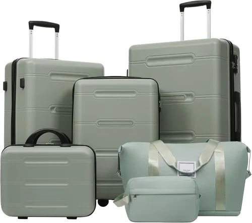 Vista 96 de Merax 3 piezas expandible ABS Hardshell equipaje Sets Spinner Wheel Maleta TSA Lock Suit Case, Apertura frontal negra, Juego de 2 piezas, Maleta