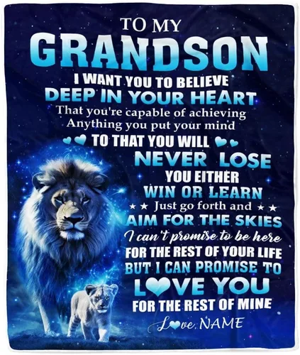 Vista 12 de Manta personalizada con texto en inglés «To My Grandson from Grandma Grandpa You Will Never Lose Lion Nison», manta de forro polar personalizada
