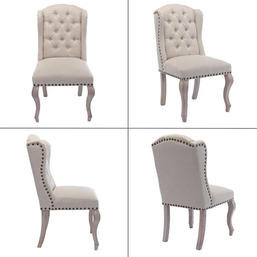 Vista 9 de chairus Juego de 2 sillas de comedor Parsons tapizadas copetudas, color Beige