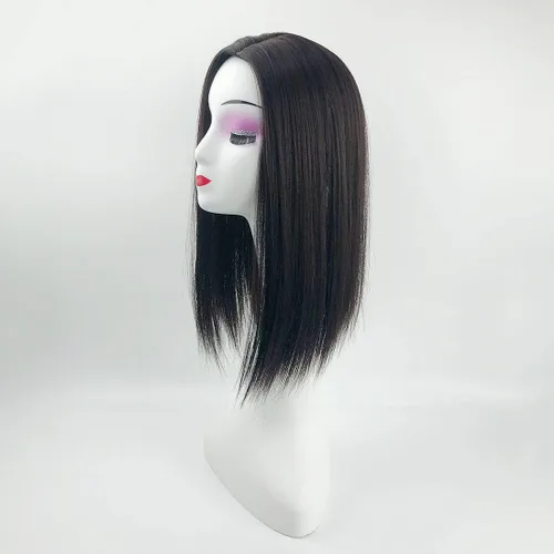 Vista 6 de YYDS Parte izquierda, de seda, lacio, con clip, mezcla natural, Snythetic, Topper para mujeres que pierden cabello (1b# negro)