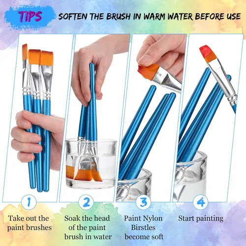 Vista 4 de 120 pinceles planos para pintura acrílica, pinceles de pintura sintética grandes a granel con mango de madera para acuarela, óleo, manualidades