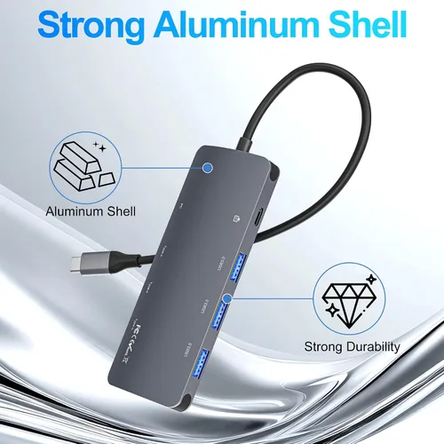Vista 8 de Hub USB C de 10 Gbps, divisor USB C con pantalla de video de 4K a 60 Hz, carga de entrega de energía de 100 W, adaptador multipuerto USB 4 Hub