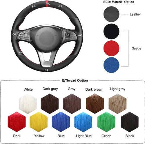 Vista 5 de MEWANT Funda para volante de automóvil para Mercedes-Benz Clase C (W205)/Clase CLA C117 X156 / Clase CLS C218 X166 / Clase E W213 X253 / Metris