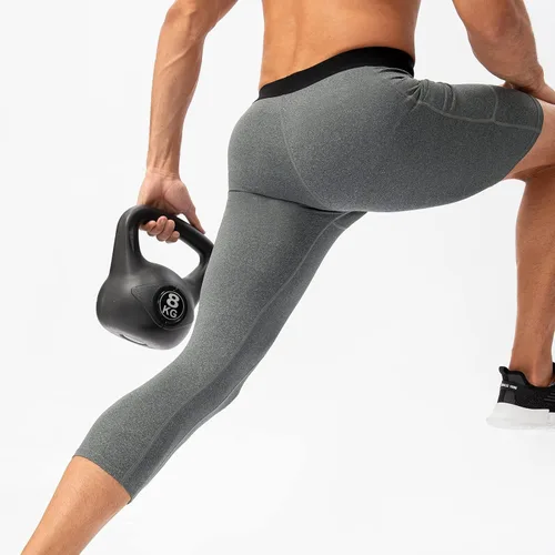 Vista 38 de Pantalones de compresión de 3/4 de una pierna para hombre, mallas de baloncesto atléticas para correr, leggings deportivos de capa base capri