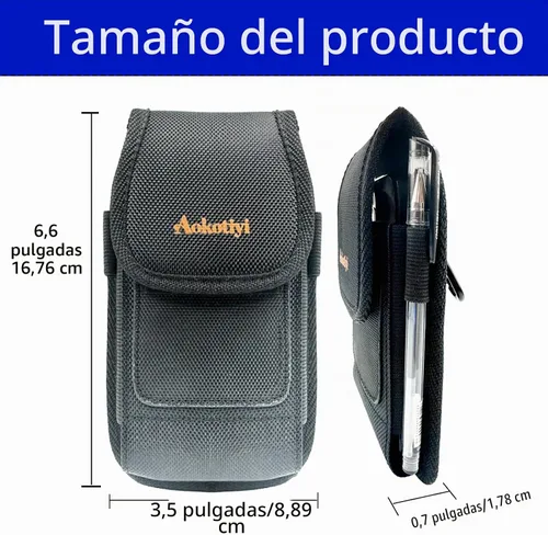 Vista 2 de Funda para teléfono, bolsa de nailon con clip para cinturón con cierre de , ranuras para tarjetas exteriores e interiores compatibles con iPhone 15