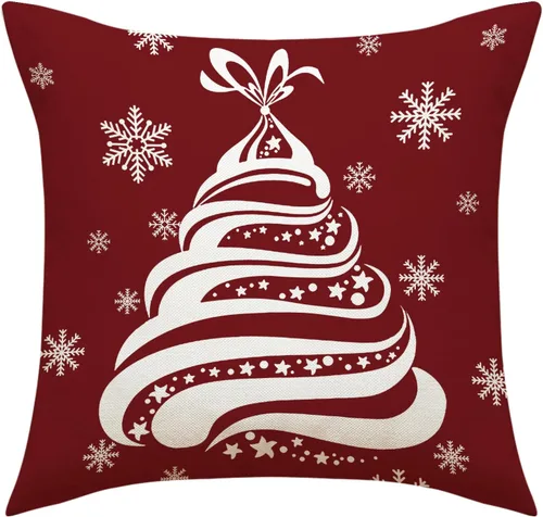 Vista 5 de Fundas de almohada navideñas de 18 pulgadas, 4 piezas, decoración navideña festiva roja (4 piezas mezcladas)