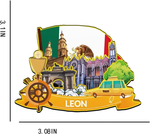 Vista 3 de Leon México imán imán de madera 3D hitos de viaje coleccionables, recuerdos decorativos hechos a mano -2009