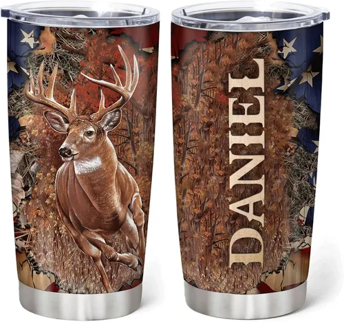 Vista 16 de Hyturtle Regalos de Caza Personalizados Para Hombres - Vaso Térmico de Caza de Ciervos con Camuflaje de 20 Oz para Café de Viaje de Acero Inoxidable