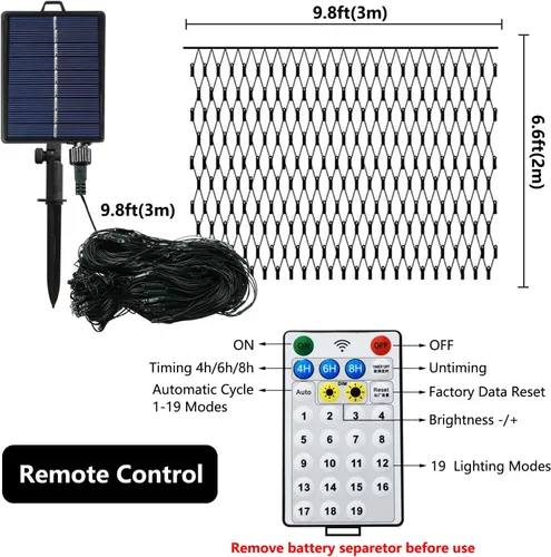 Vista 8 de Curyidy Red solar de luces de malla para exteriores, decoraciones de Navidad, cadena de 200 LED, impermeable, 19 modos para arbustos, vallas