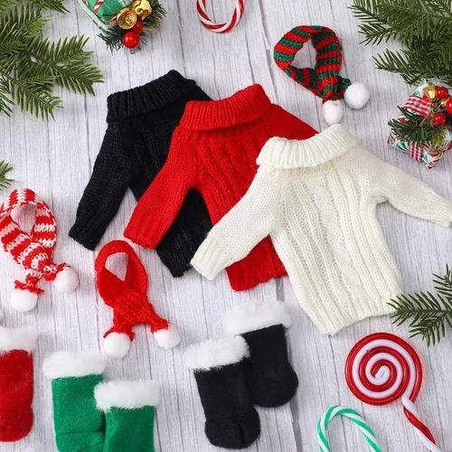 Vista 7 de Bencailor 9 piezas de ropa de Navidad para muñecas de 11.5 pulgadas, conjunto de ropa de invierno, accesorios incluyen suéter de Santa tejido