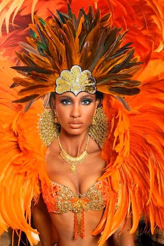 Vista 3 de HOMELEX Tocado de plumas negras para mujer, accesorios de carnaval caribeño, Naranja-1
