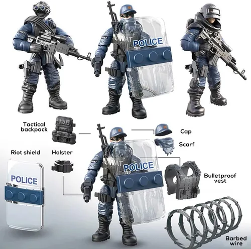 Vista 3 de MEIEST SWAT - Juego de 8 figuras de acción de policía urbana con múltiples accesorios de armas militares, juego de recuerdos de fiesta para niños