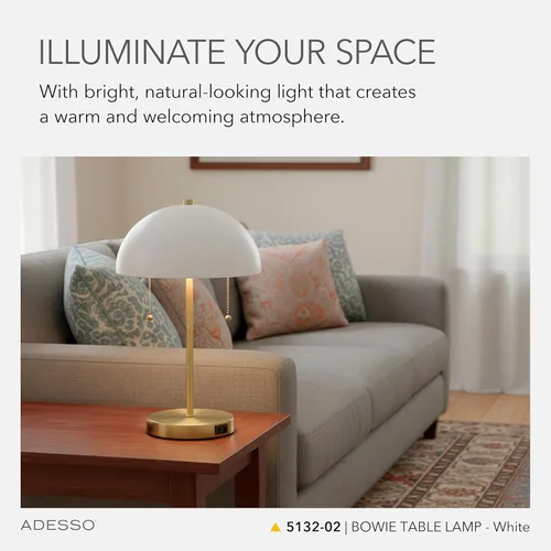 Vista 3 de Adesso Lámpara de mesa con acabados de latón blanco y antiguo - Mesa de noche con dos luces, acento de oficina en casa o decoración de sala