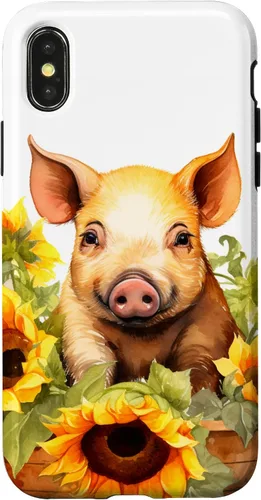 Vista 4 de Funda para iPhone 14 con diseño de animales de granja con girasoles