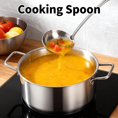 Vista 8 de TBWHL Cucharón de Sopa de Metal 34 cm de Acero Inoxidable 304 con Mango Largo - Cucharón de Cocina Profesional con Mango Ergonómico y Equilibrio