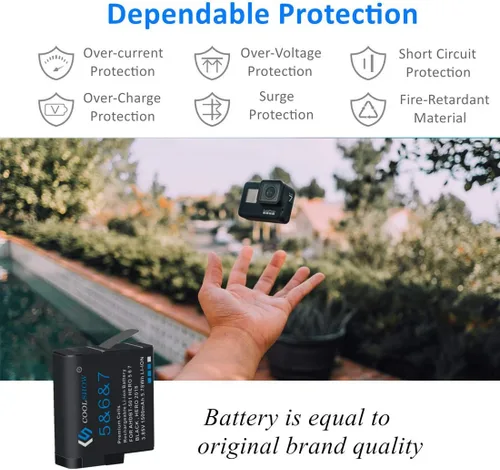 Vista 8 de COOLSHOW - Batería de repuesto para Hero 7, 6, 5 (paquete de 2) y cargador Triple Hero 7 compatible con GoPro Hero 7 Black, Hero 6 Black, Hero 5
